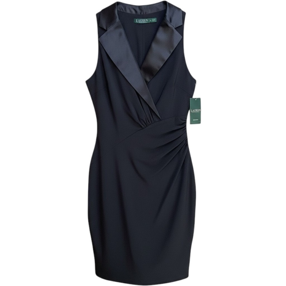 Lauren Ralph Lauren Dress‎ Women Sz 10 Tuxedo Satin Collar Sheath Sleeveless NWT